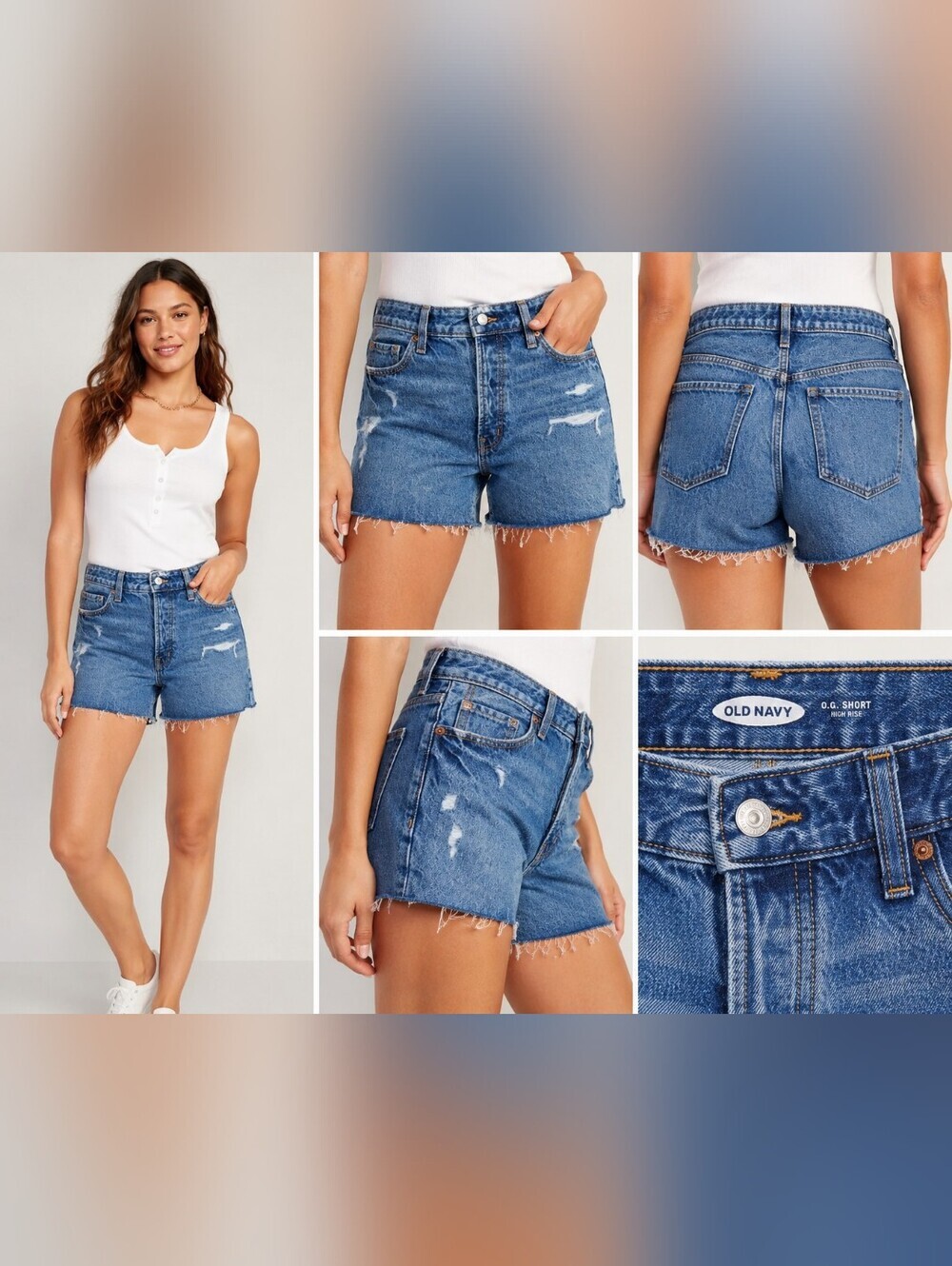 Old Navy High Rise Distressed Denim Shorts Women Size 10 Blue Cut Off Raw Hem NW